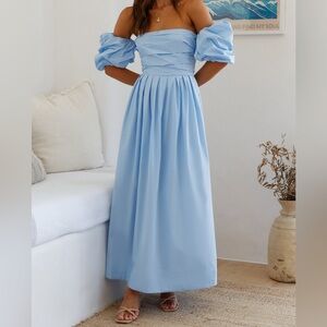 Fortunate One Bella Off The Shoulder Maxi Dress Blue NWT